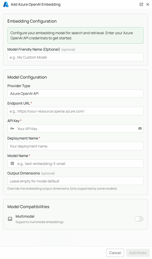 Azure OpenAI Embeddings Configuration Interface