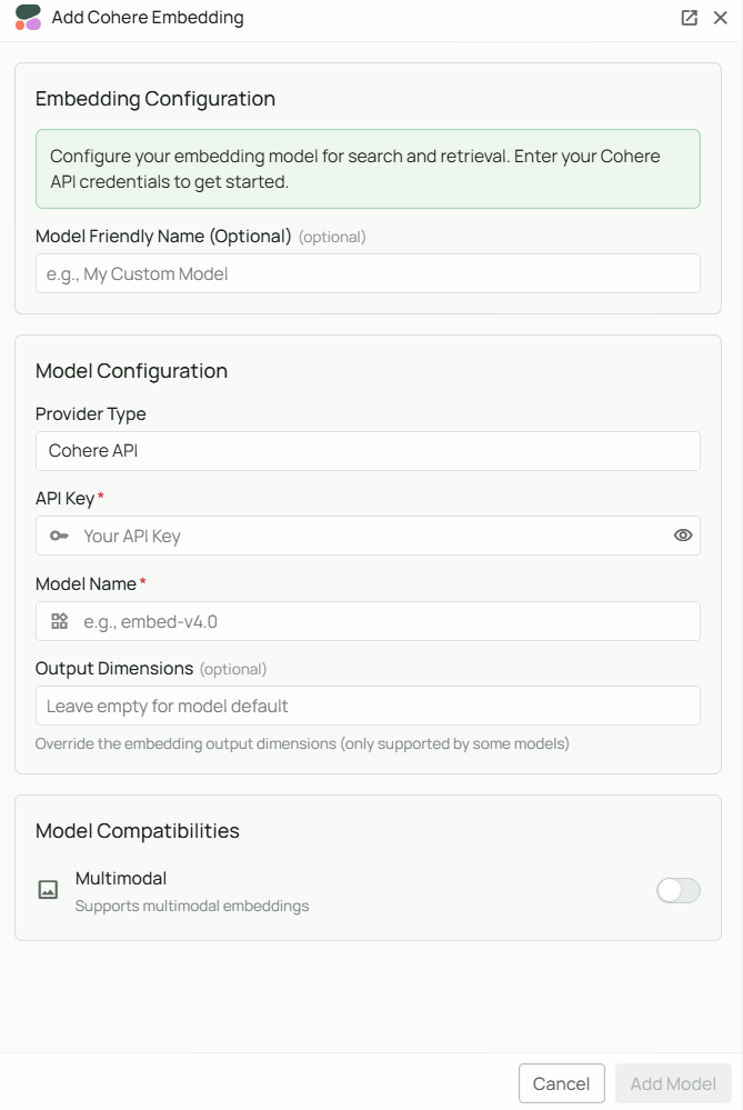 Cohere Embeddings Configuration Interface