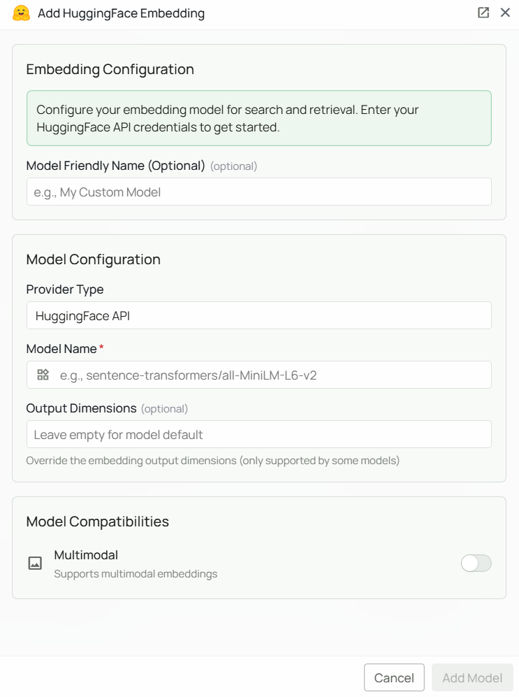 HuggingFace Embeddings Configuration Interface