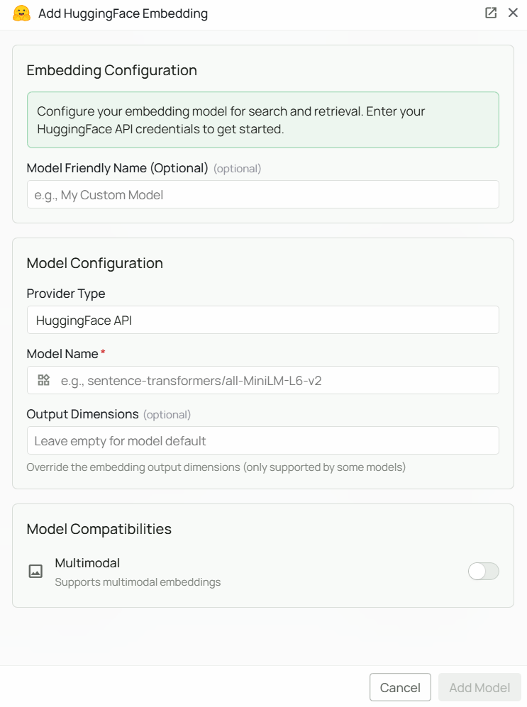 HuggingFace Embeddings Configuration Interface
