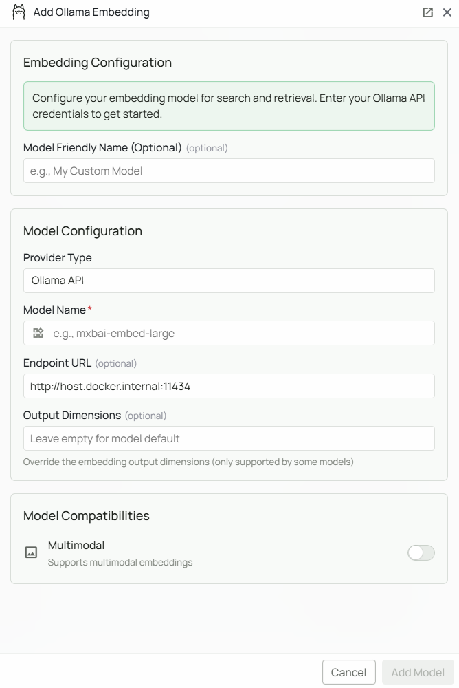 Ollama Embeddings Configuration Interface