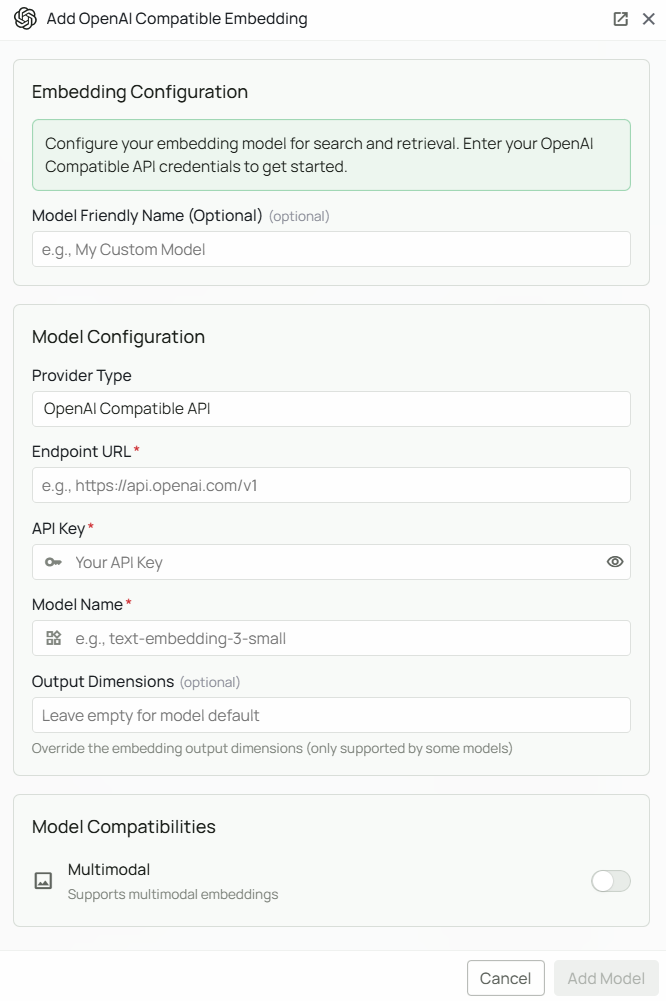 OpenAI Compatible Embeddings Configuration Interface