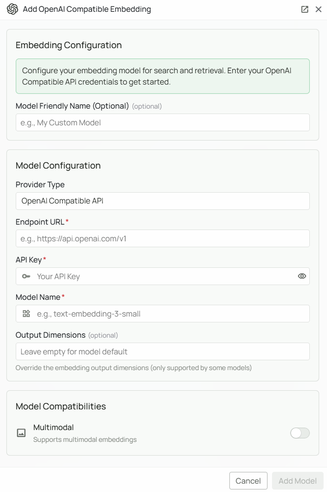 OpenAI Compatible Embeddings Configuration Interface