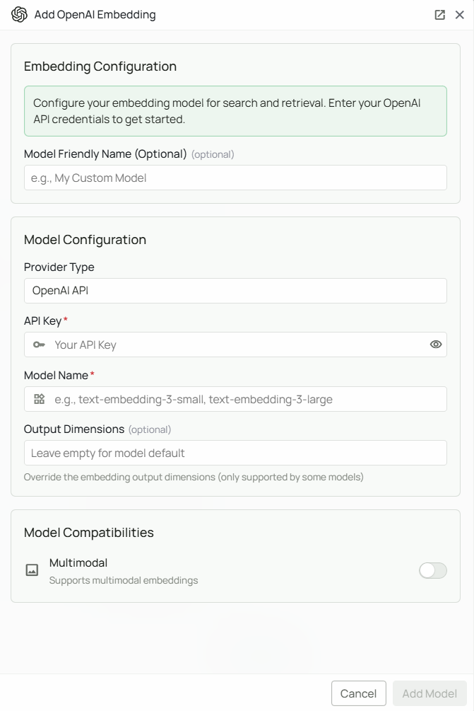 OpenAI Embeddings Configuration Interface