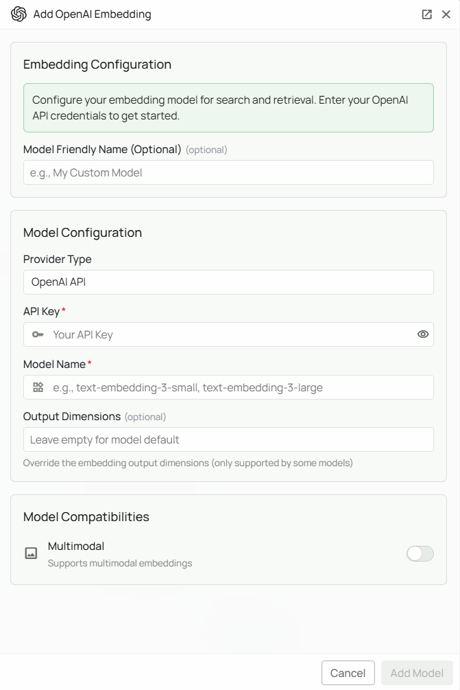 OpenAI Embeddings Configuration Interface