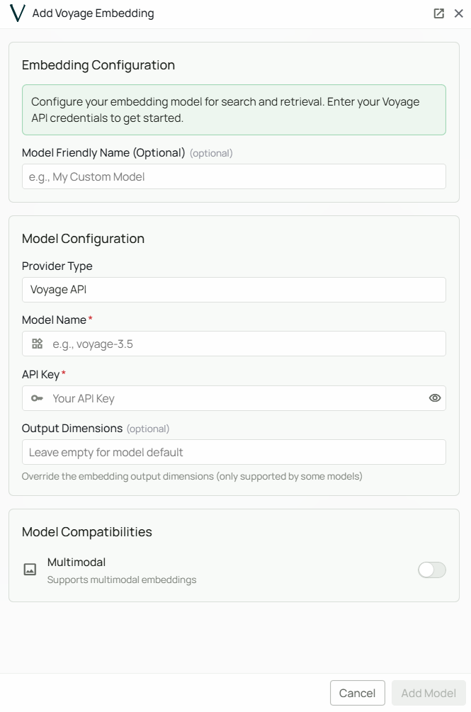Voyage AI Embeddings Configuration Interface