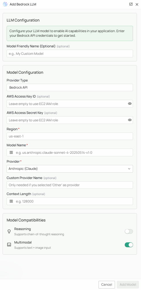 AWS Bedrock Configuration Interface