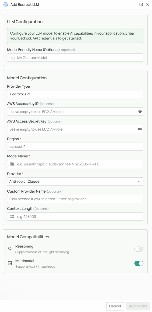 AWS Bedrock Configuration Interface
