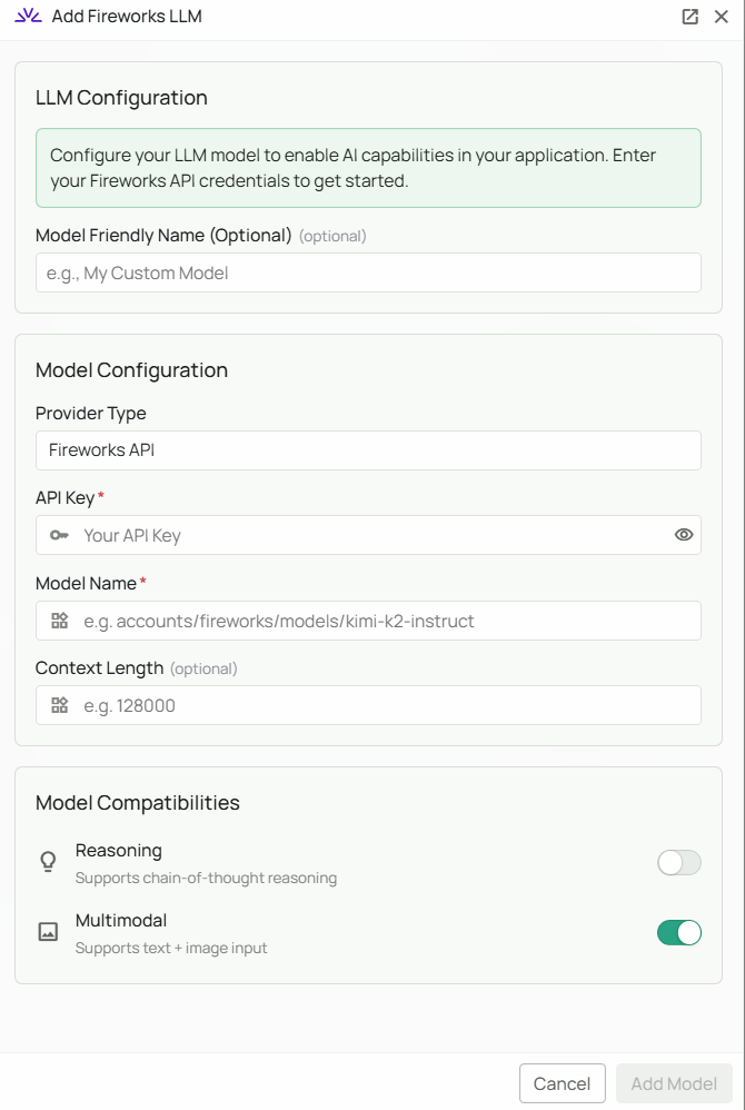 Fireworks AI Configuration Interface