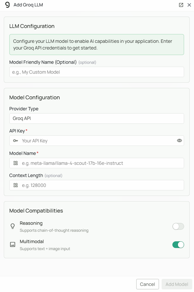 Groq Configuration Interface