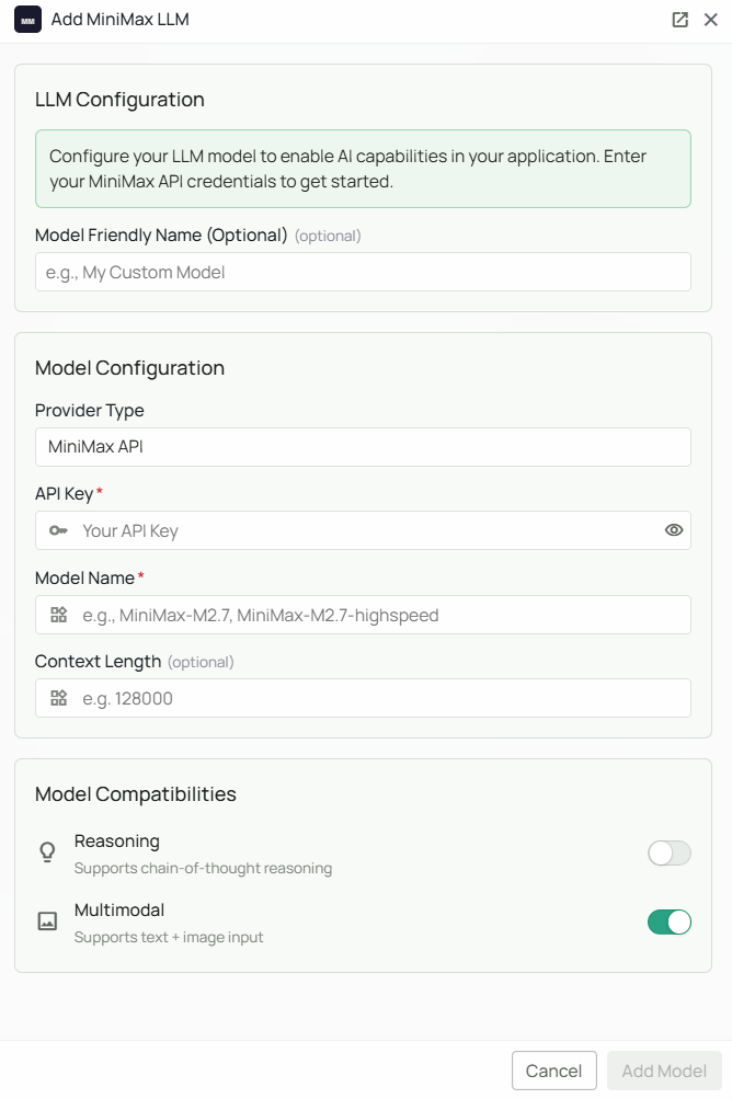 MiniMax Configuration Interface