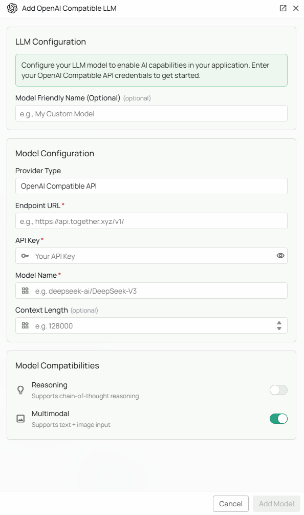 OpenAI Compatible Configuration Interface