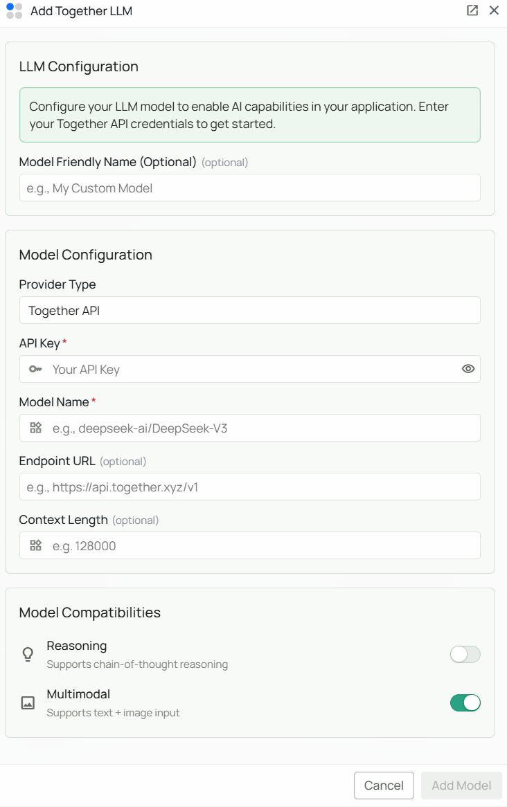 Together AI Configuration Interface