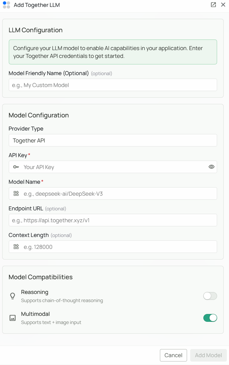 Together AI Configuration Interface