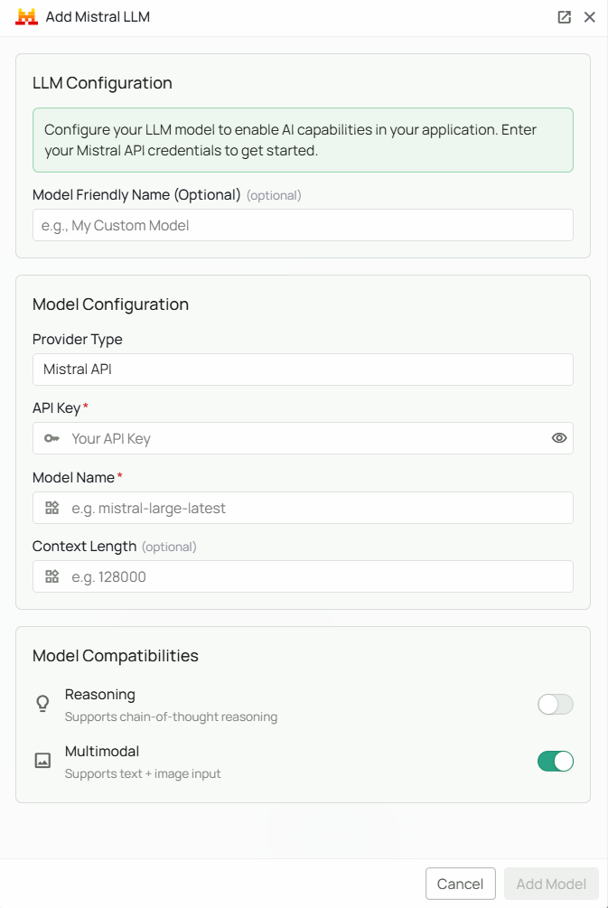 Mistral AI Configuration Interface
