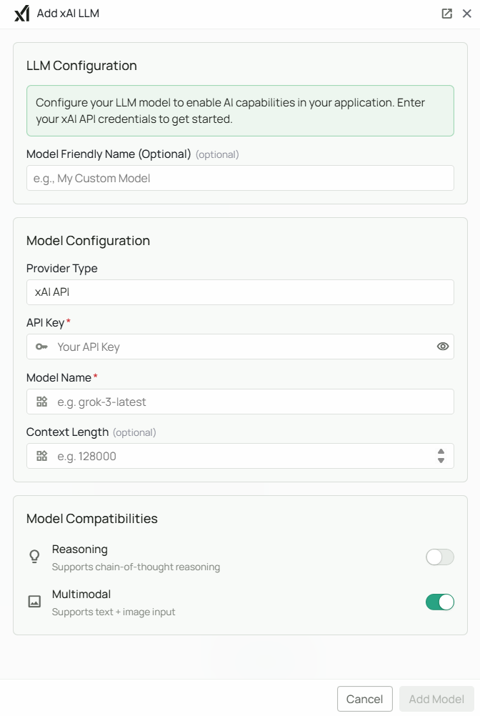 x.ai Grok Configuration Interface