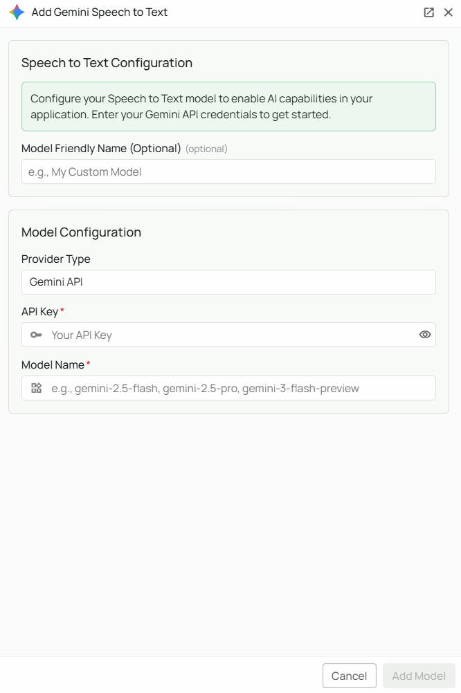 Gemini STT Configuration Interface