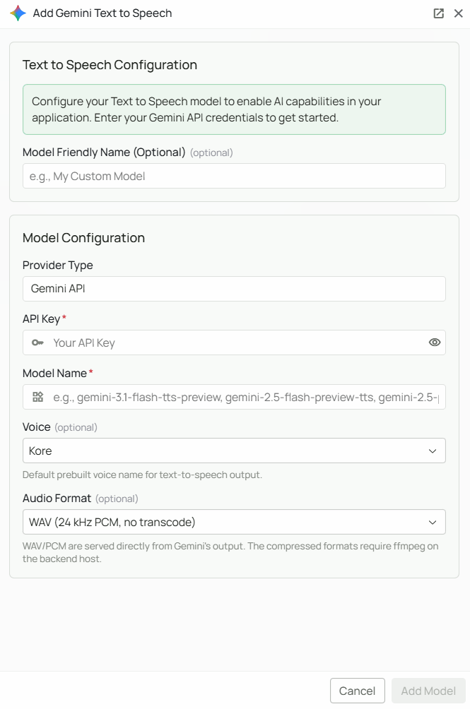 Gemini TTS Configuration Interface