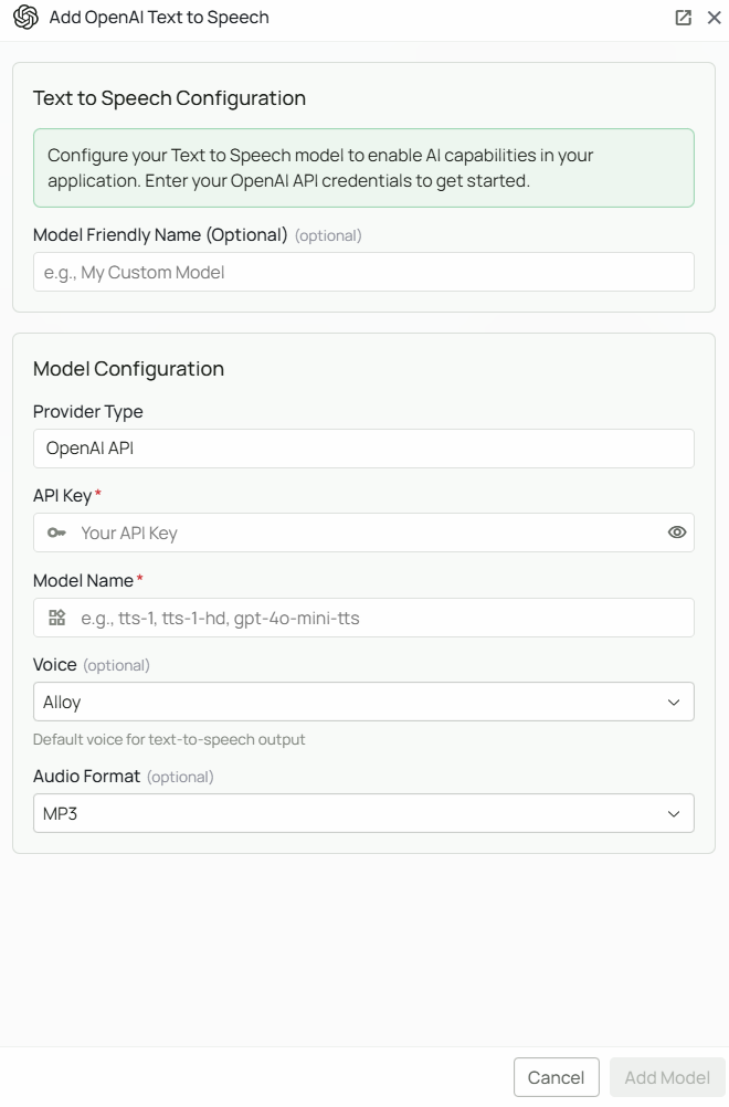 OpenAI TTS Configuration Interface