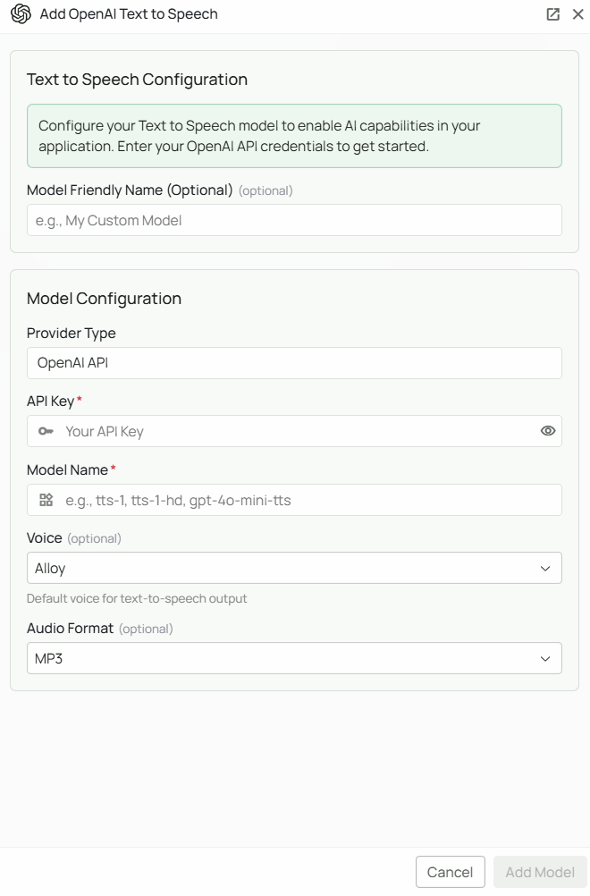 OpenAI TTS Configuration Interface