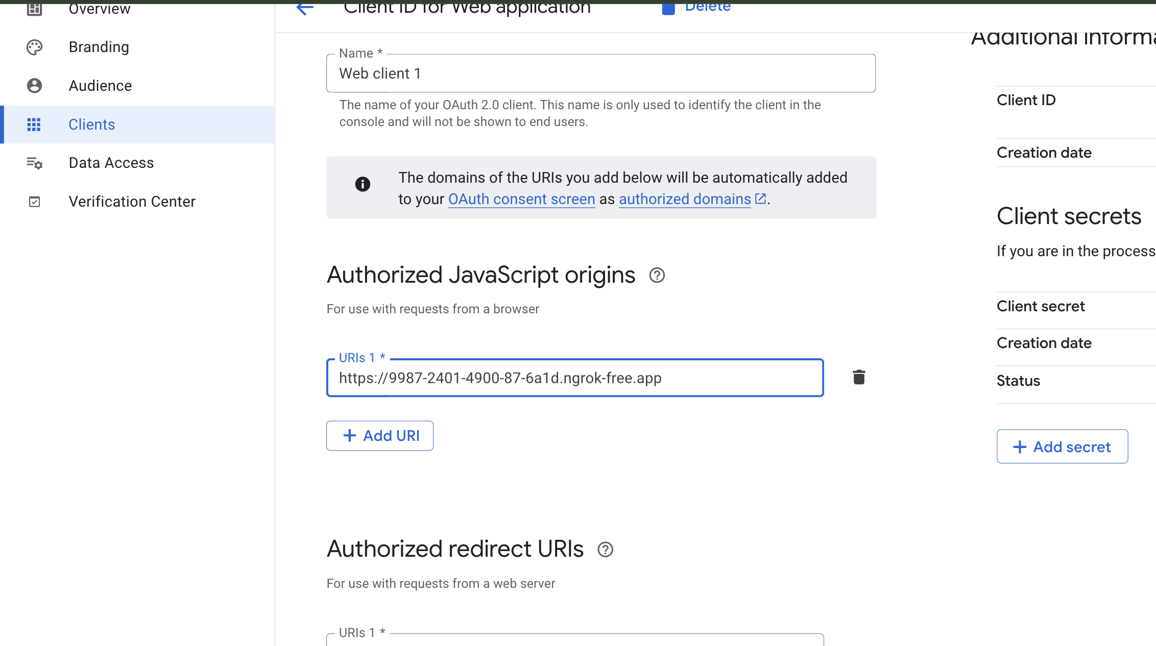 Google console origin