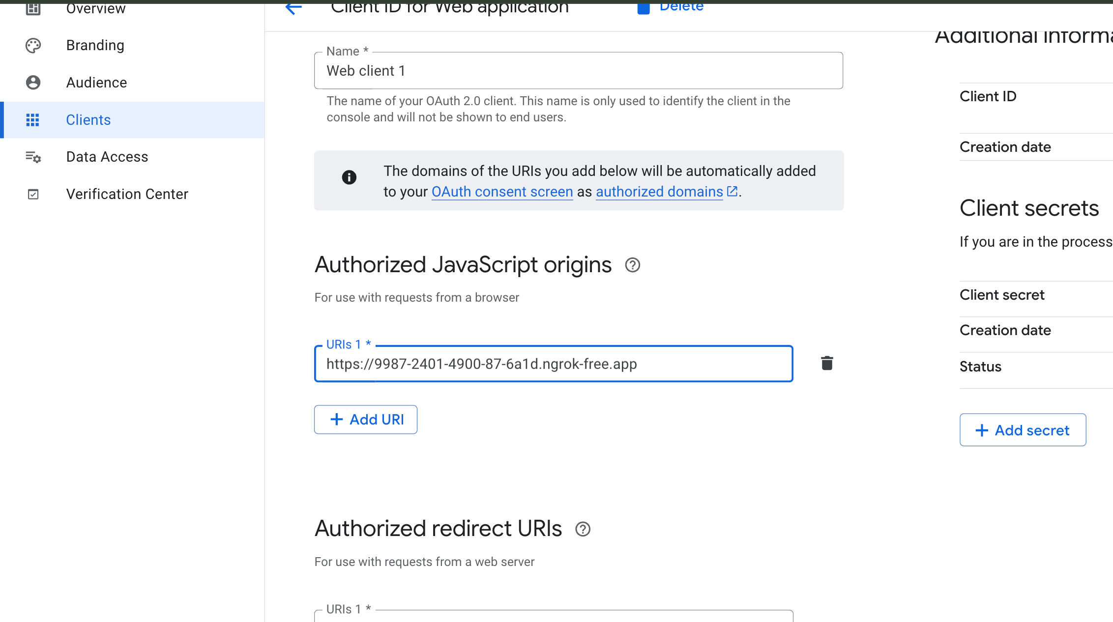 Google console origin