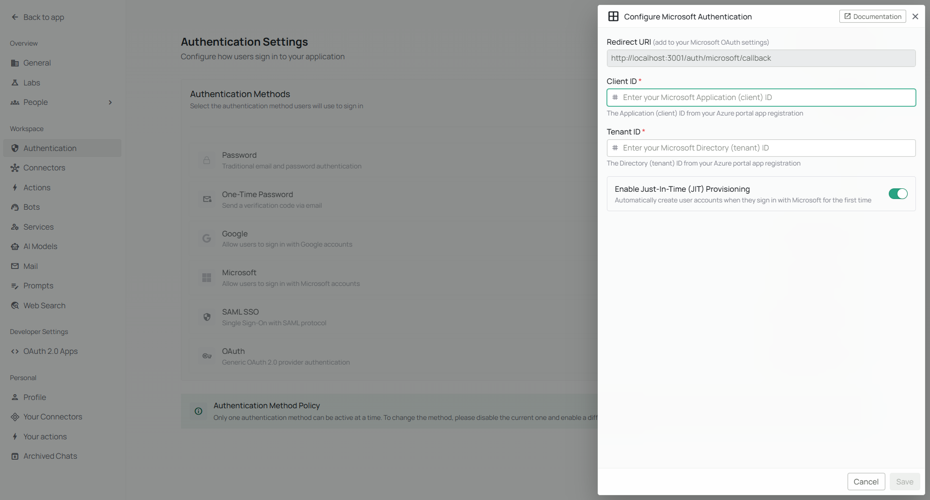 PipesHub Microsoft Configuration Dialog