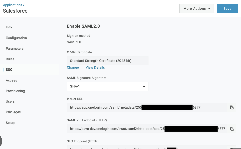 SAML credentials in OneLogin