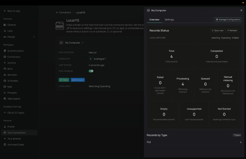 Overview panel with record stats and sync actions