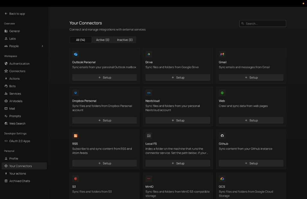 Your Connectors catalog with Local FS and + Setup