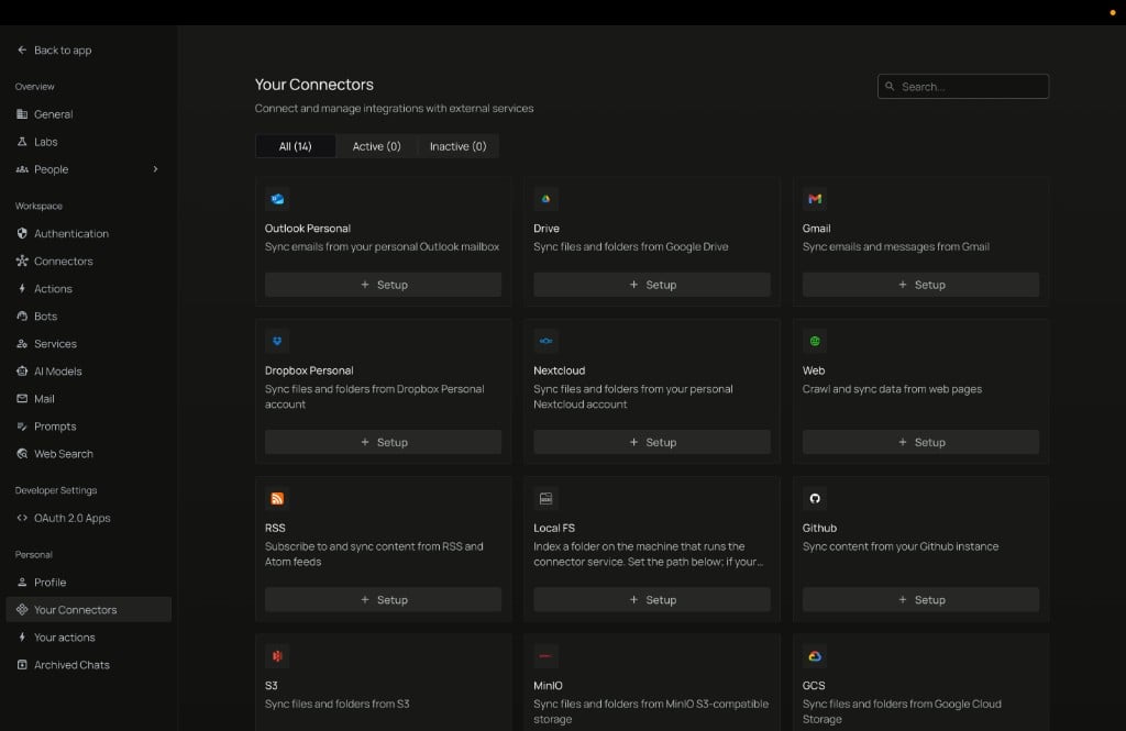 Your Connectors catalog with Local FS and + Setup