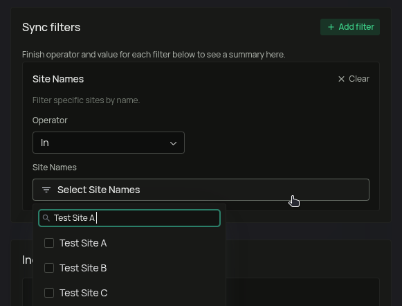 SharePoint connector sync filters: sites, libraries, file extensions, and date ranges
