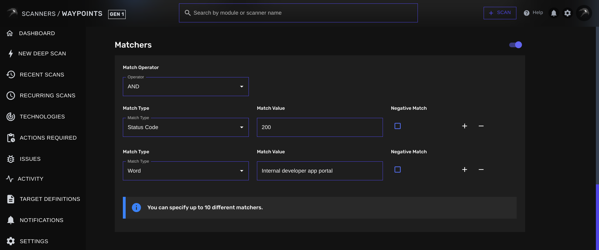 WAYPOINTS Templates Matchers
