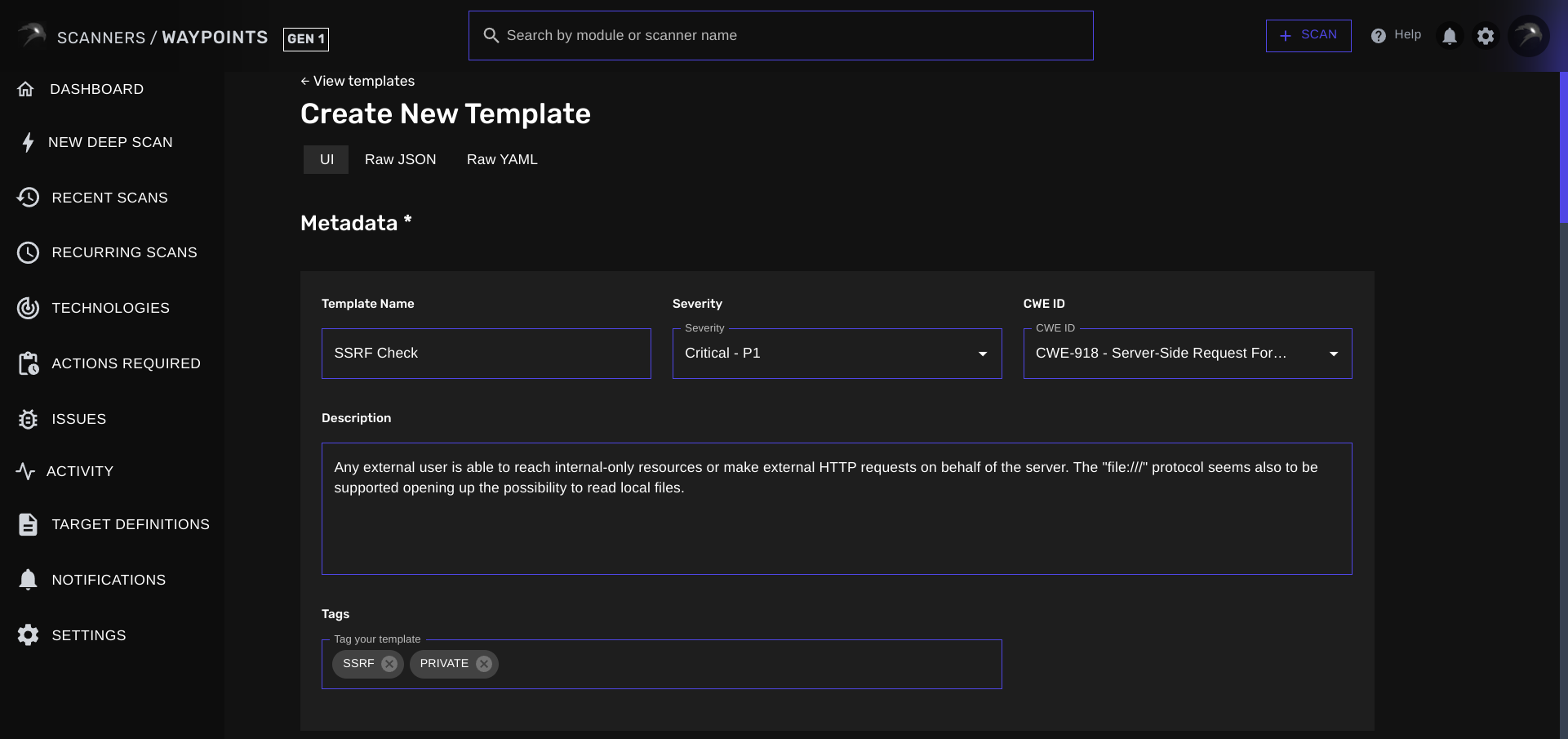 WAYPOINTS Templates Metadata