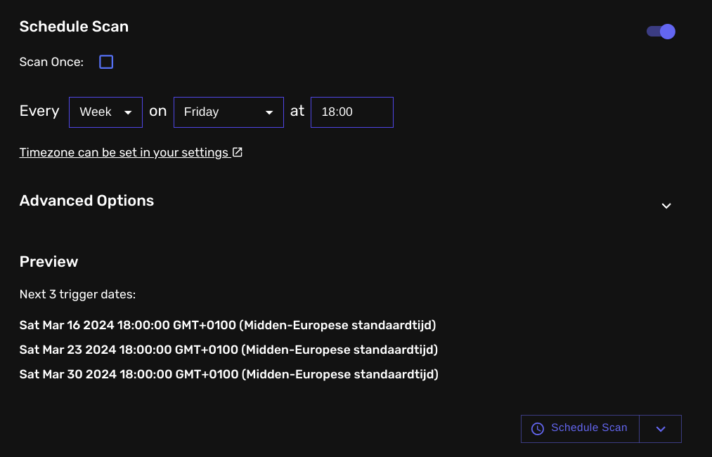 Configure Recon Scans Schedule