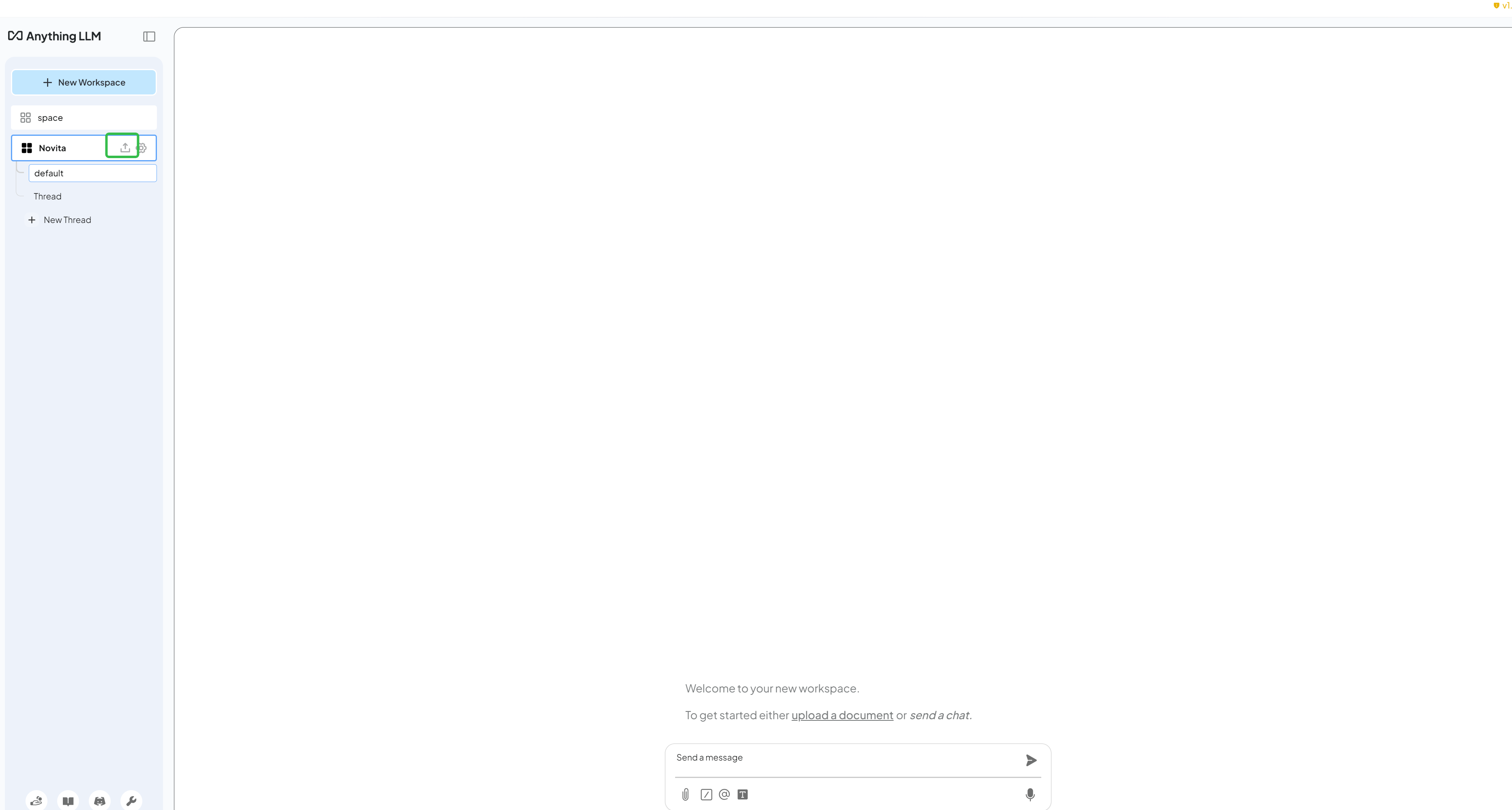 Click the Upload icon of the Workspace