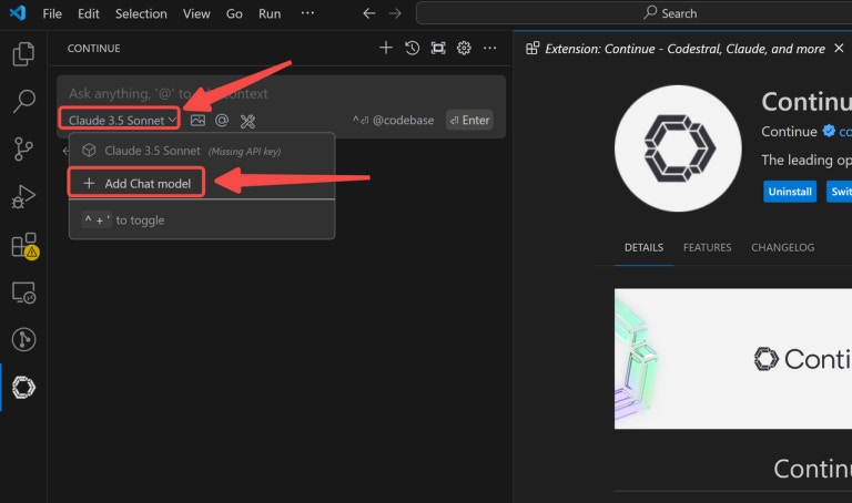 How to Integrate Novita AI with Continue Using an API Key-Add your Chat Model 1
