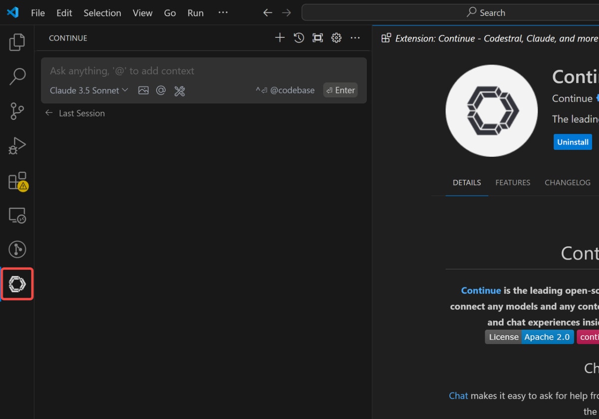 How to Integrate Novita AI with Continue Using an API Key-Click Continue
