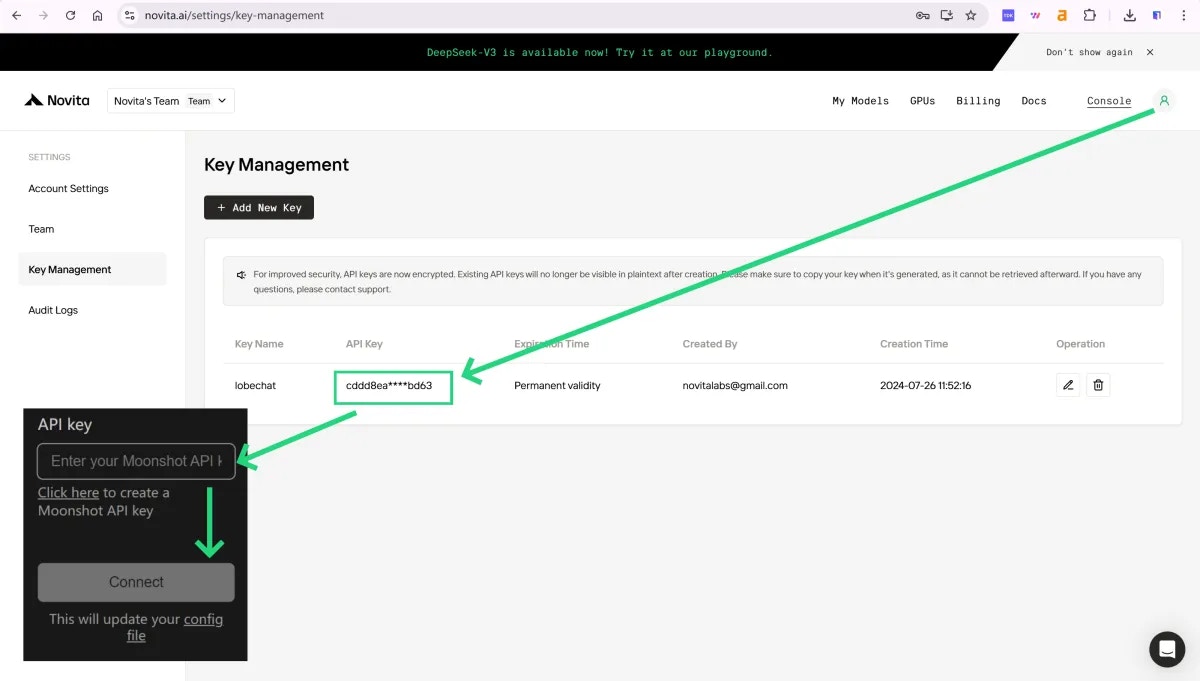 How to Integrate Novita AI with Continue Using an API Key- Enter the API key from Novita AI and Get Connected