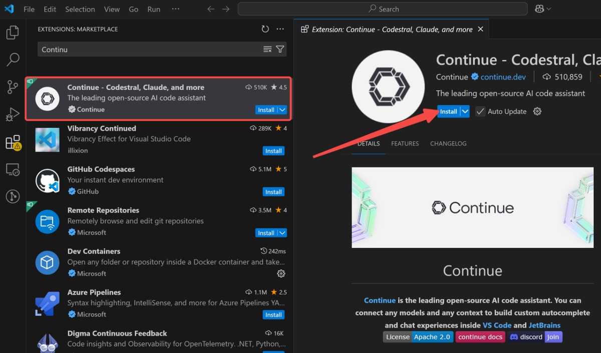 How to Integrate Novita AI with Continue Using an API Key-Install Continue