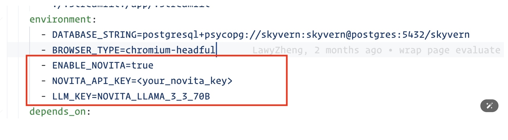 Leveraging Novita AI in Skyvern- edit environment variables