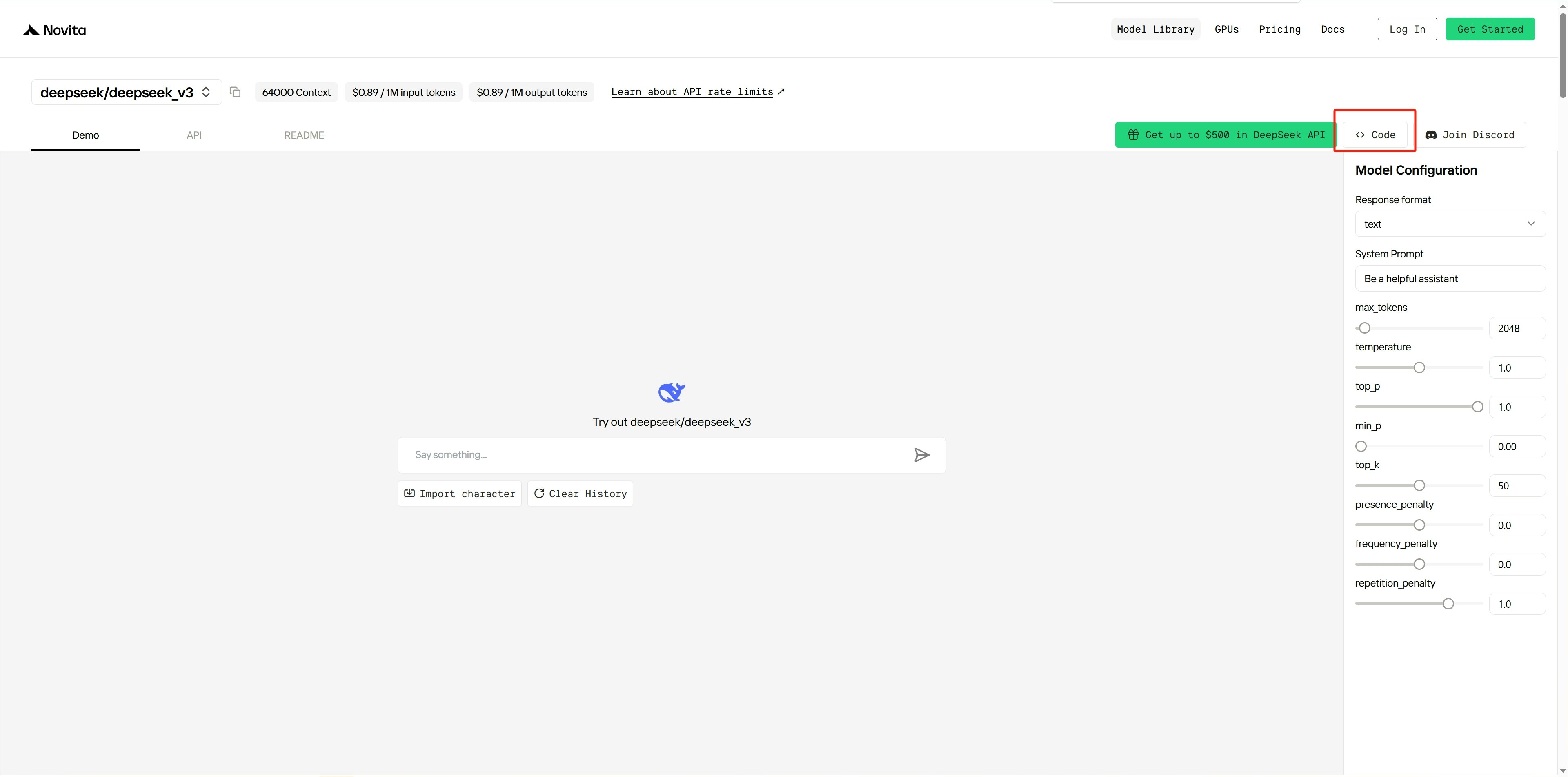 images/Step2NavigatetothedemopageofthechosenmodelandclicktheCodebuttonontheright.png