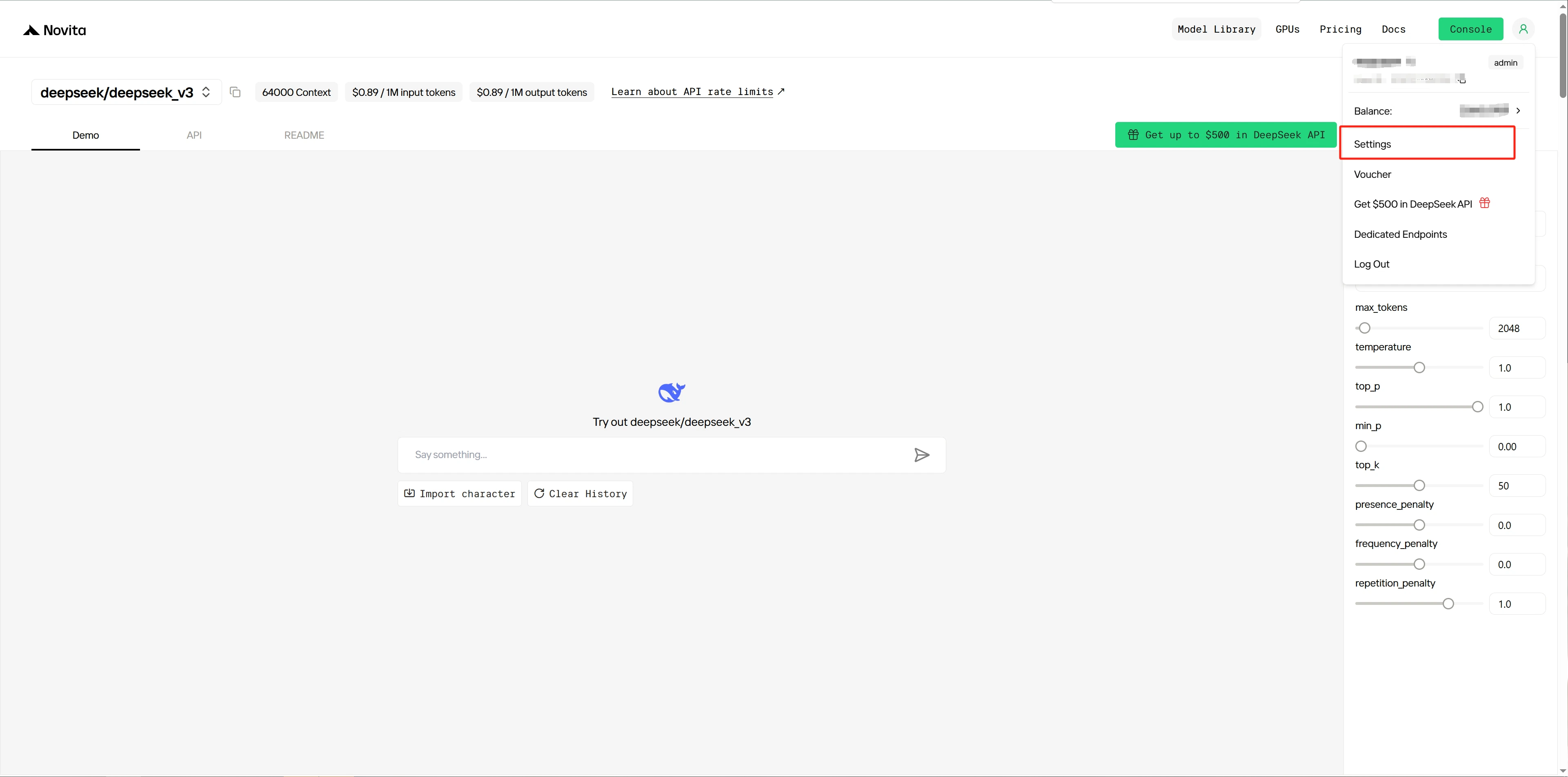 Open the platform settings page after logging in