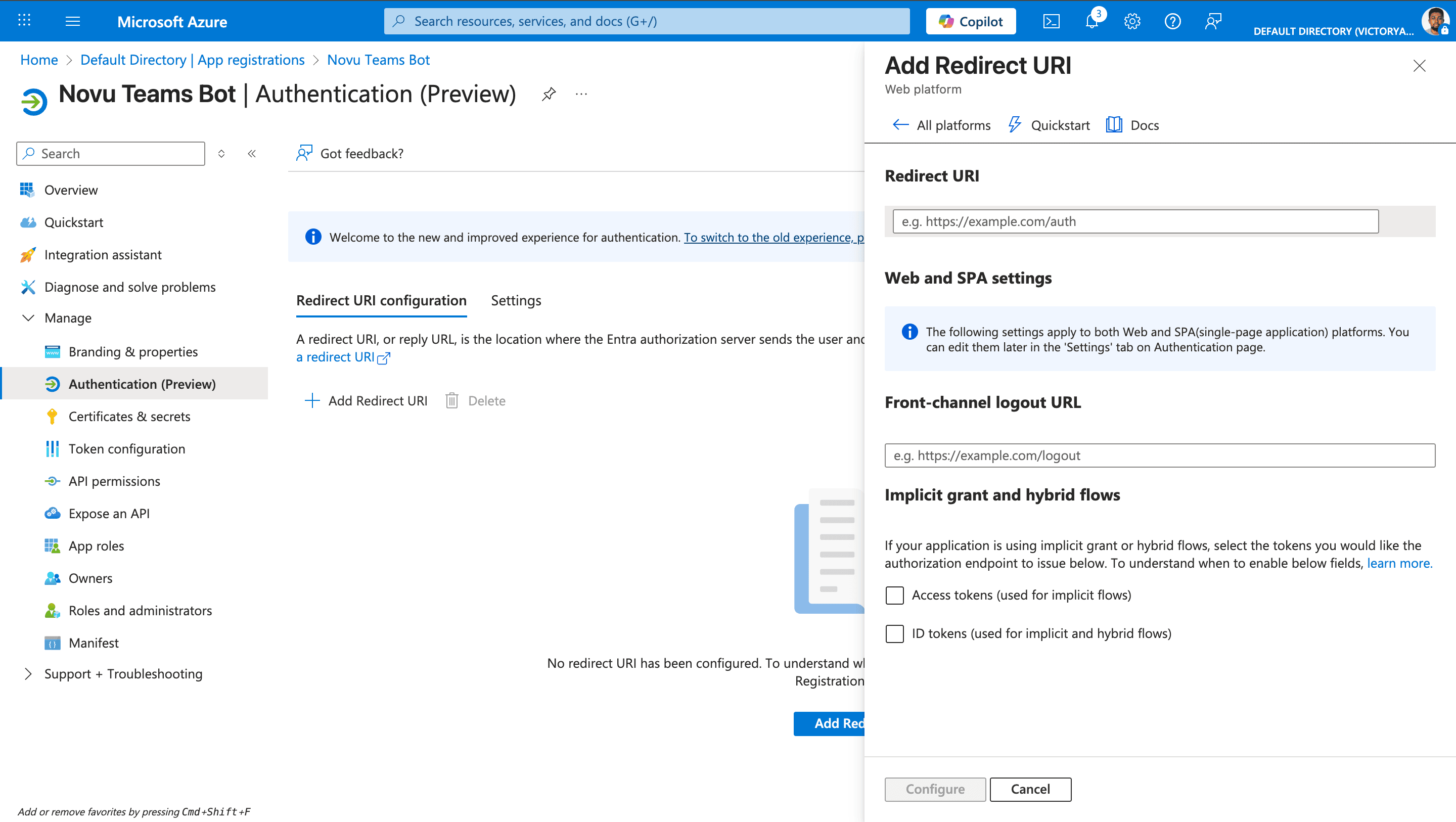 Add redirect uri