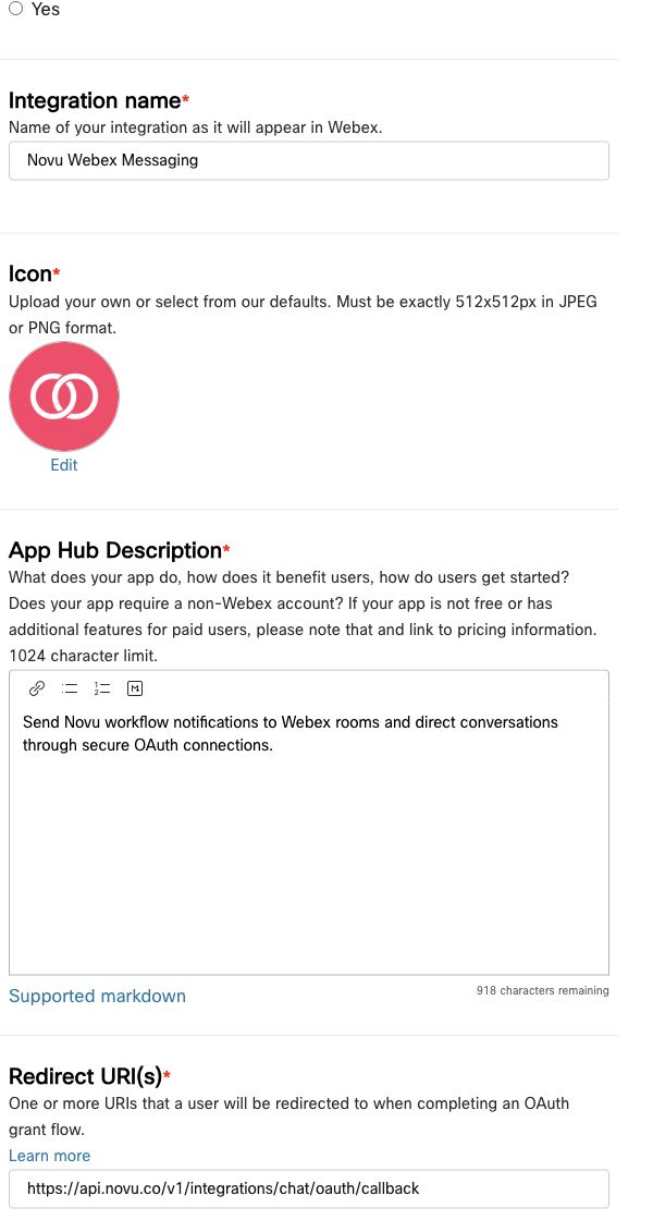 Create and configure a Webex integration
