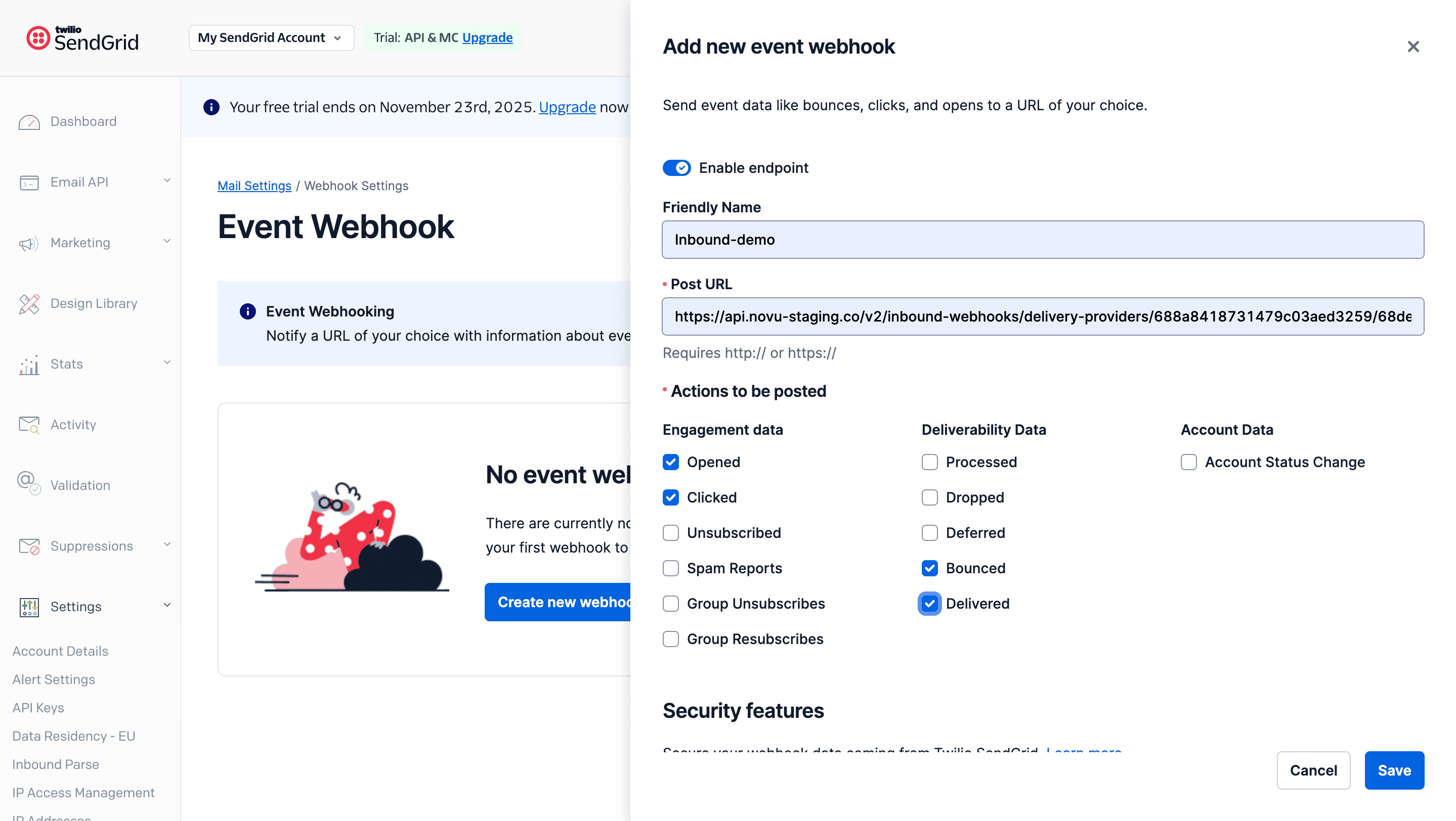 Add new event webhook