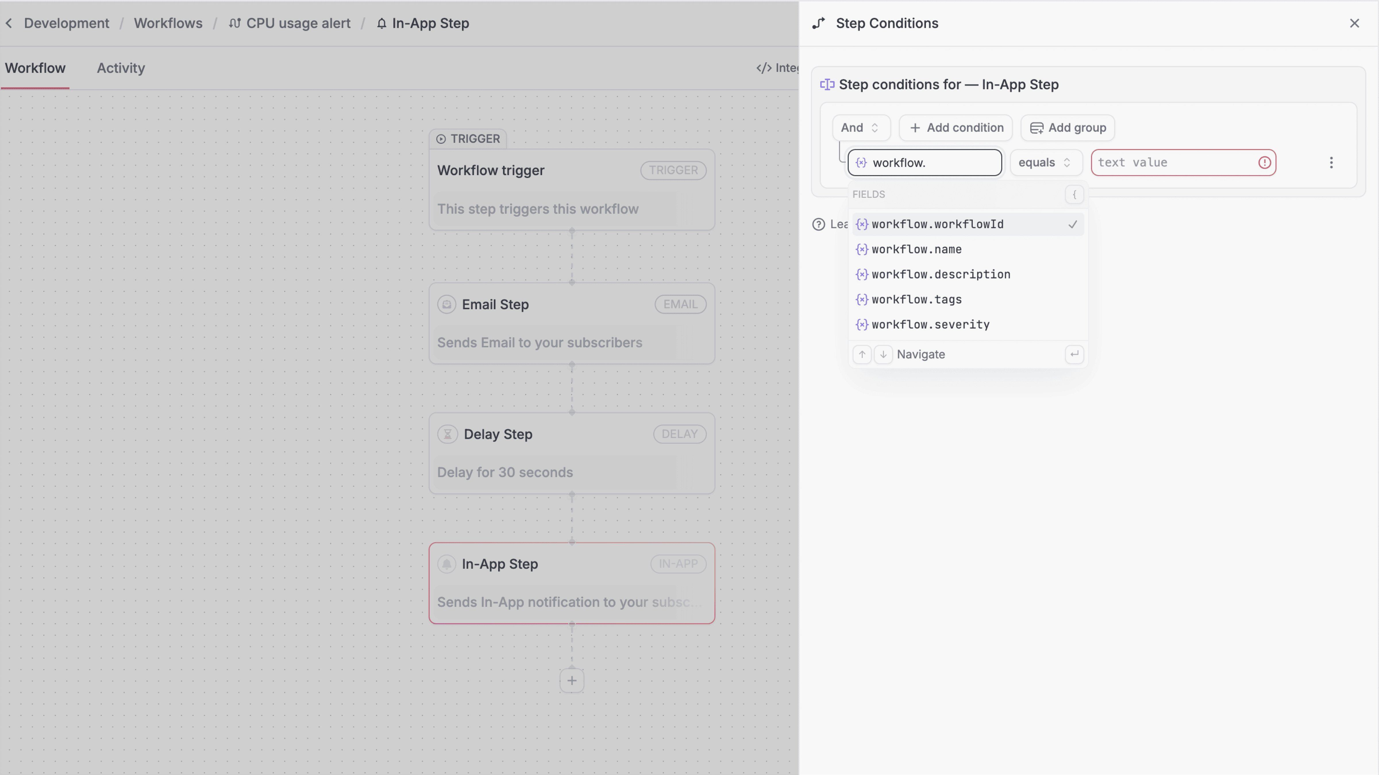 Workflow step conditions