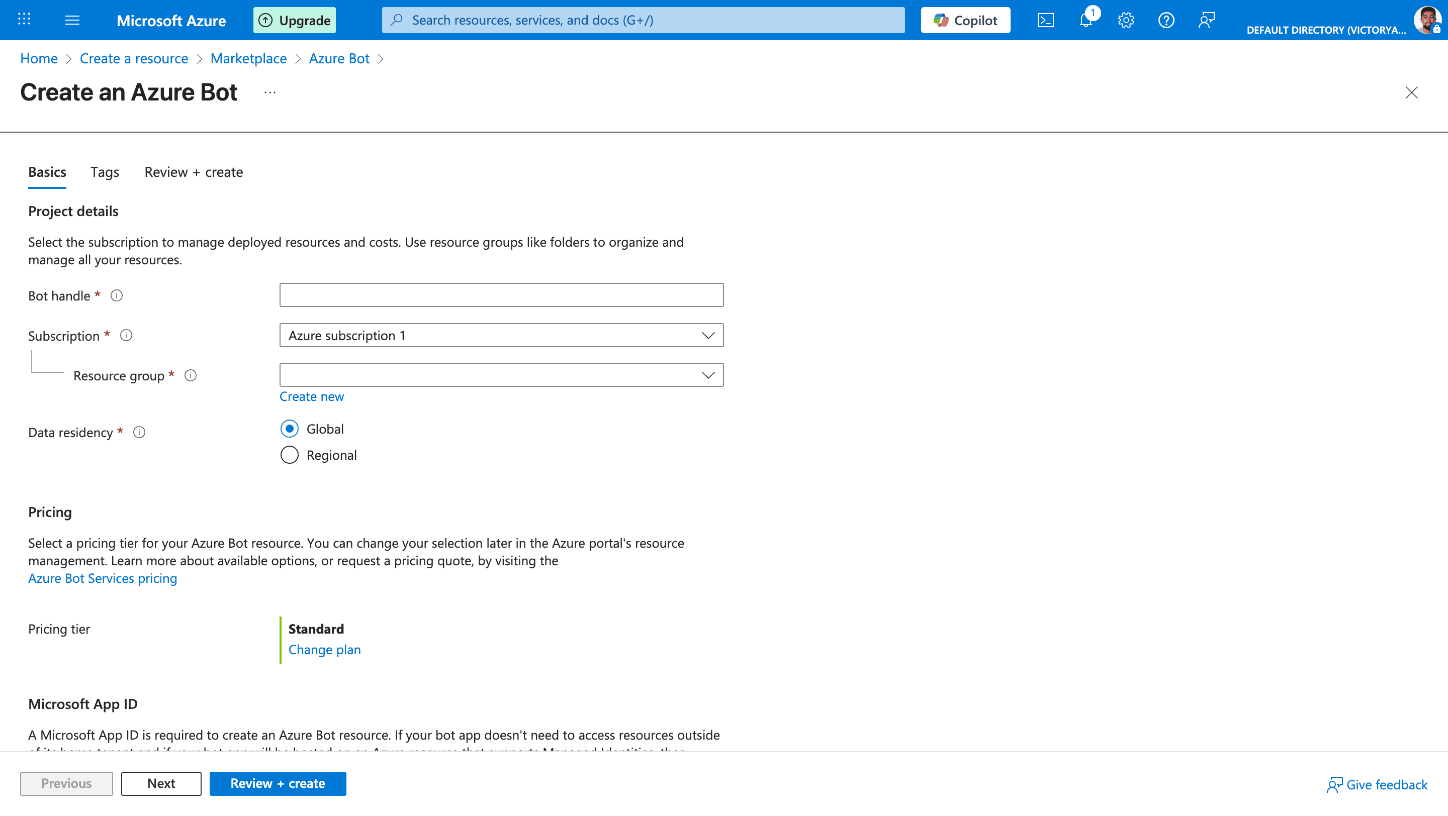 Create azure bot