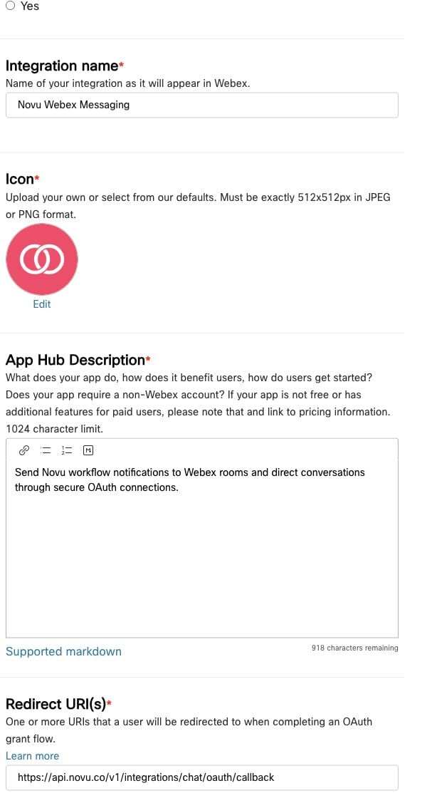 Create and configure a Webex integration