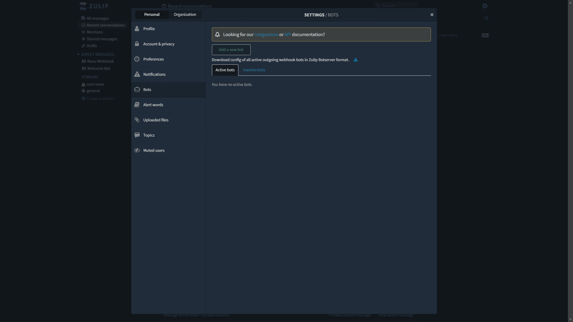 Add new bot button
